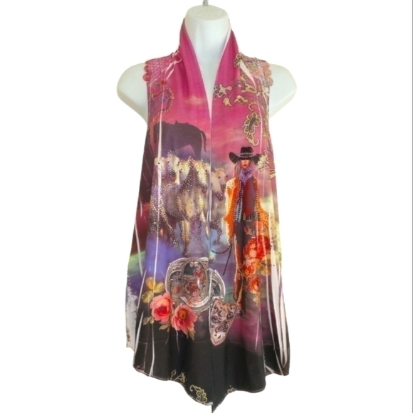 Vintage Western Cowgirl Horse Crochet Vest Medium - Picture 2 of 8